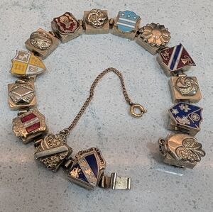 Vintage Coat Of Arms Box Link Bracelet with Enamel Shields